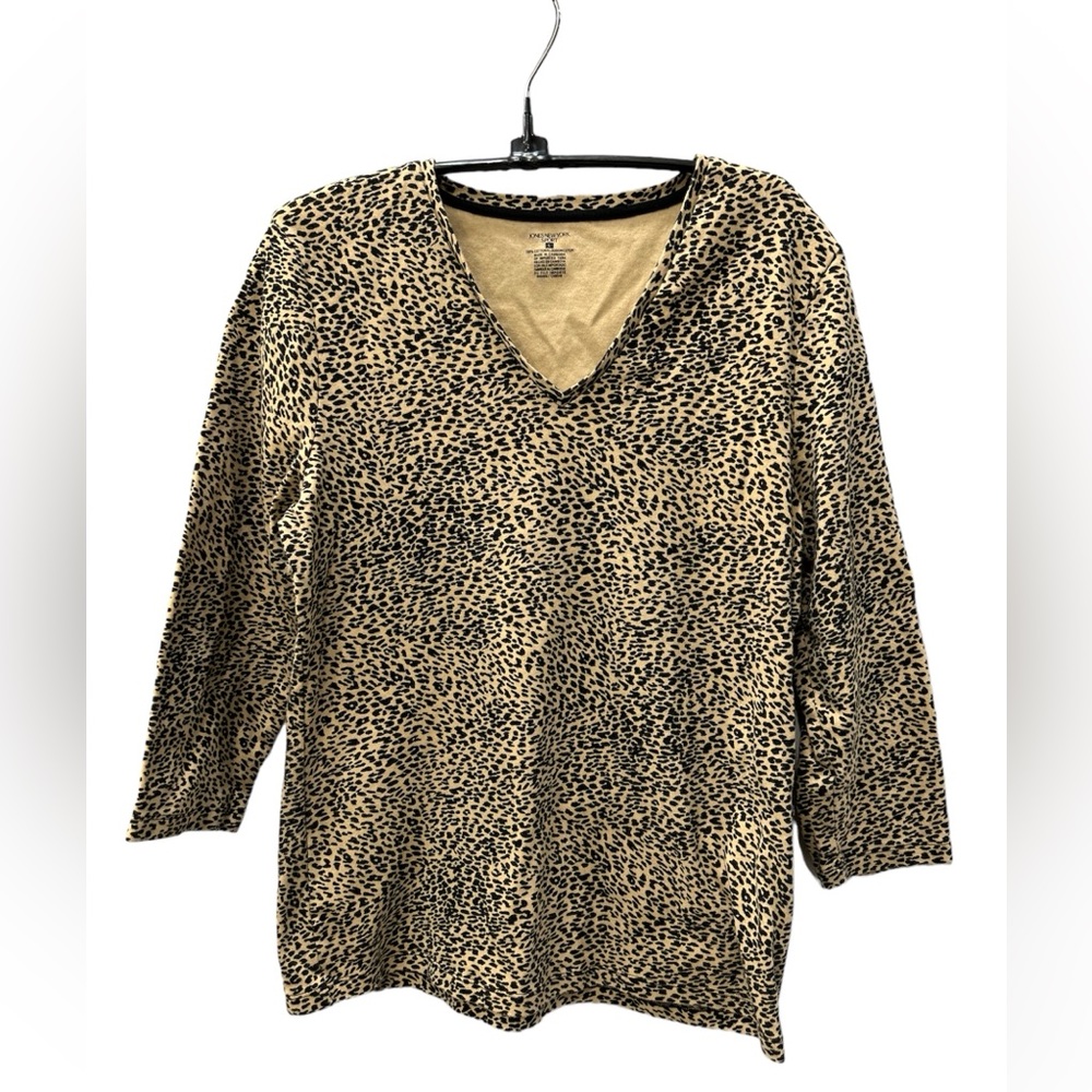 JONES NEW YORK SPORT 3/4 Sleeve Animal Print V Neck Tee Size Large